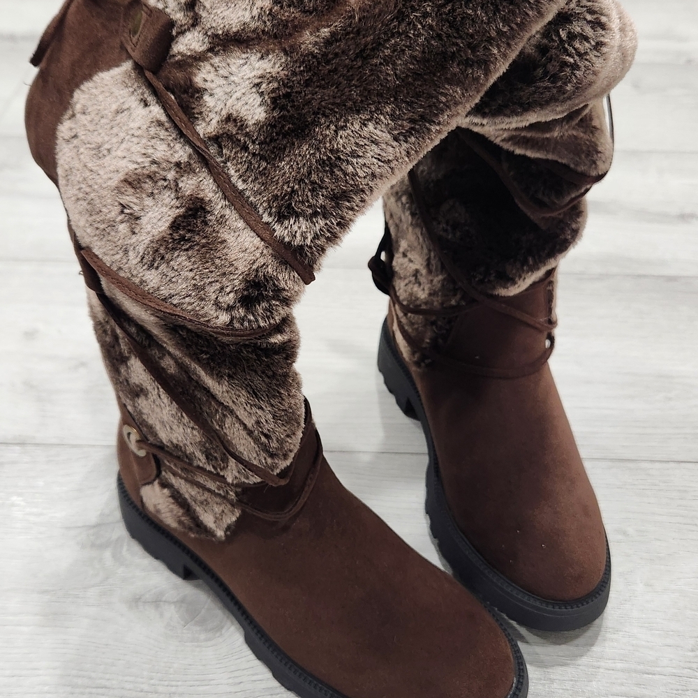 JustFab Chicory Coffee Faux Fur Boots